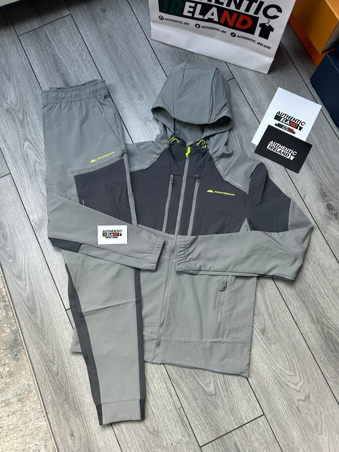 MONTERRAIN WOVEN TRACKSUIT - GREY/SLATE/VOLT – authenticireland