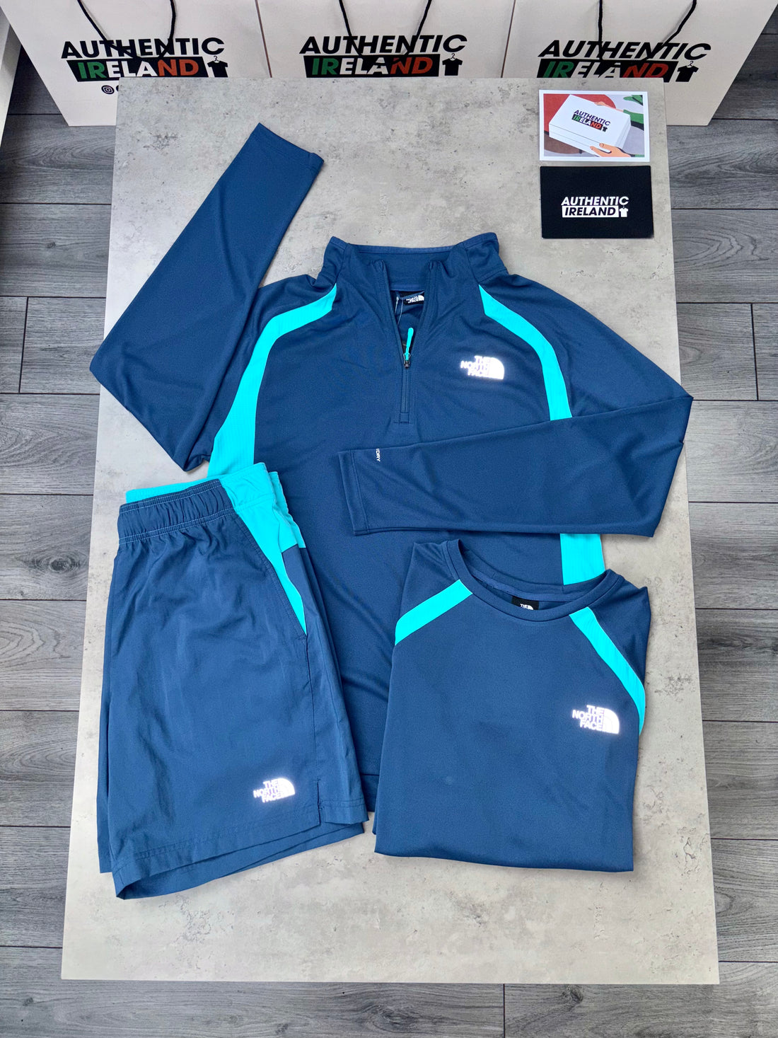 THE NORTH FACE 3-PIECE 1/4 ZIP SET - NAVY/AQUA