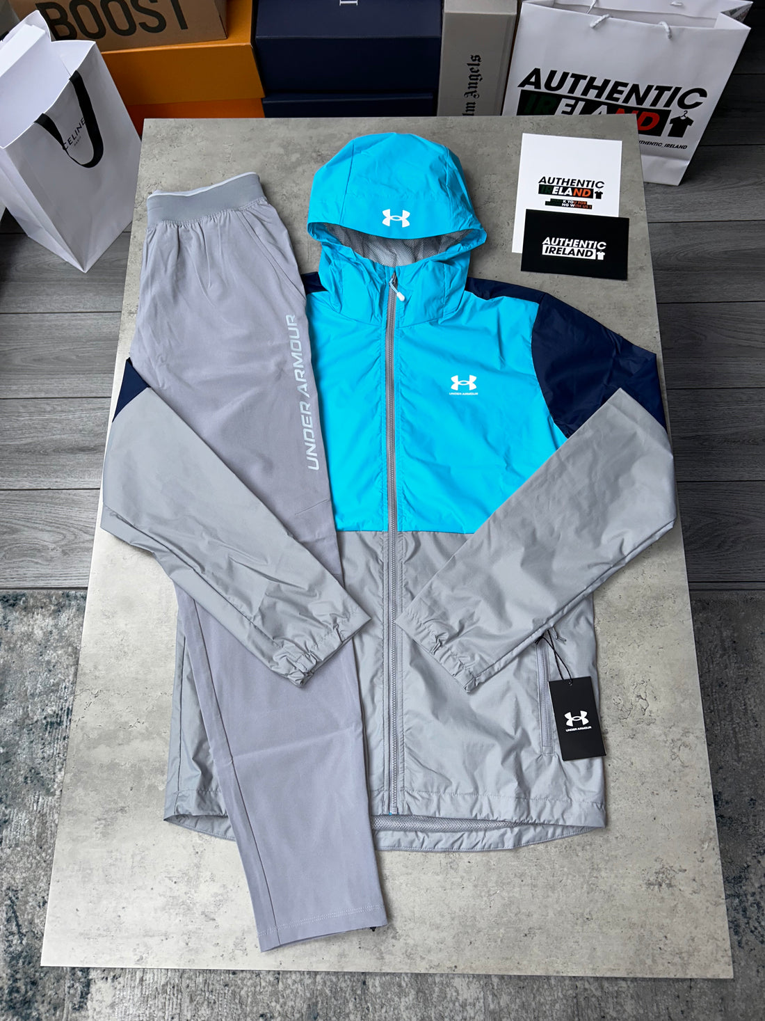 UNDER ARMOUR WINDRUNNER TRACKSUIT - AQUA/GREY/NAVY – authenticireland